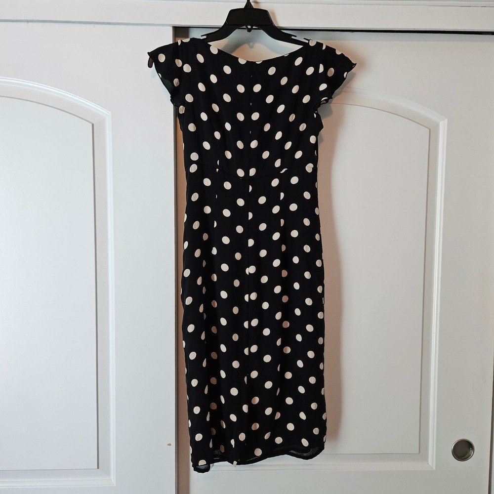 Silk Polka Dot Dress 4 Retro Black White Cap Sleeve Sheath‎ Babydoll Rockabilly - Picture 2 of 11